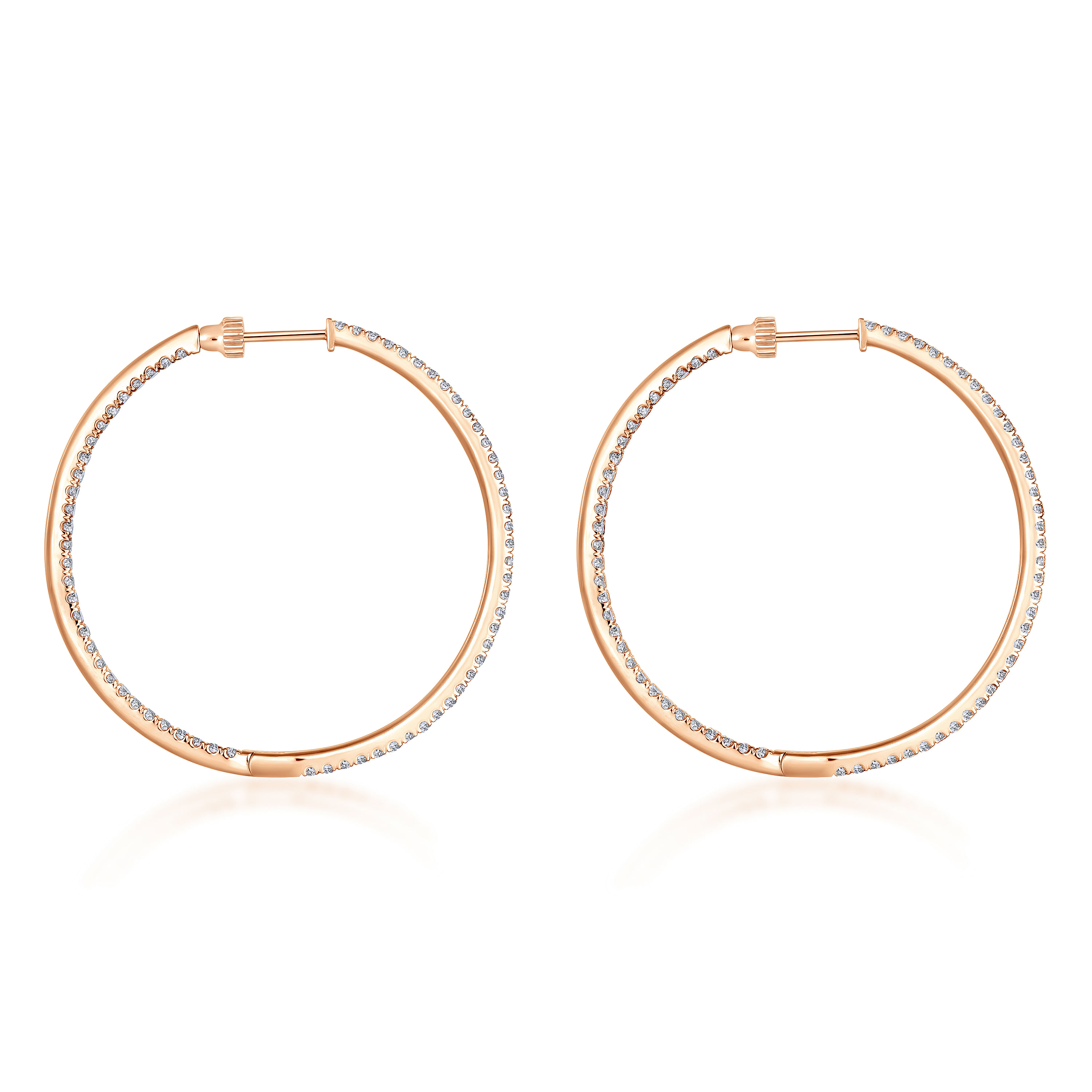 14K Rose Gold French Pavé 40mm Round Inside Out Diamond Hoop Earrings