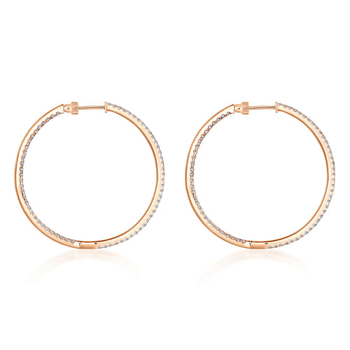 14K Rose Gold French Pavé 40mm Round Inside Out Diamond Hoop Earrings