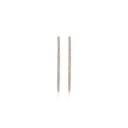 14K Rose Gold French Pavé 40mm Round Inside Out Diamond Hoop Earrings