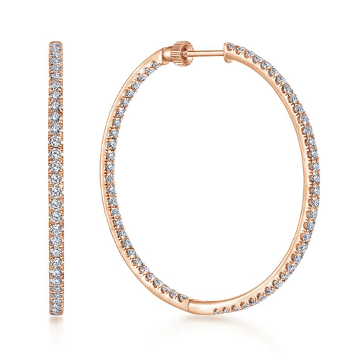 14K Rose Gold French Pavé 40mm Round Inside Out Diamond Hoop Earrings
