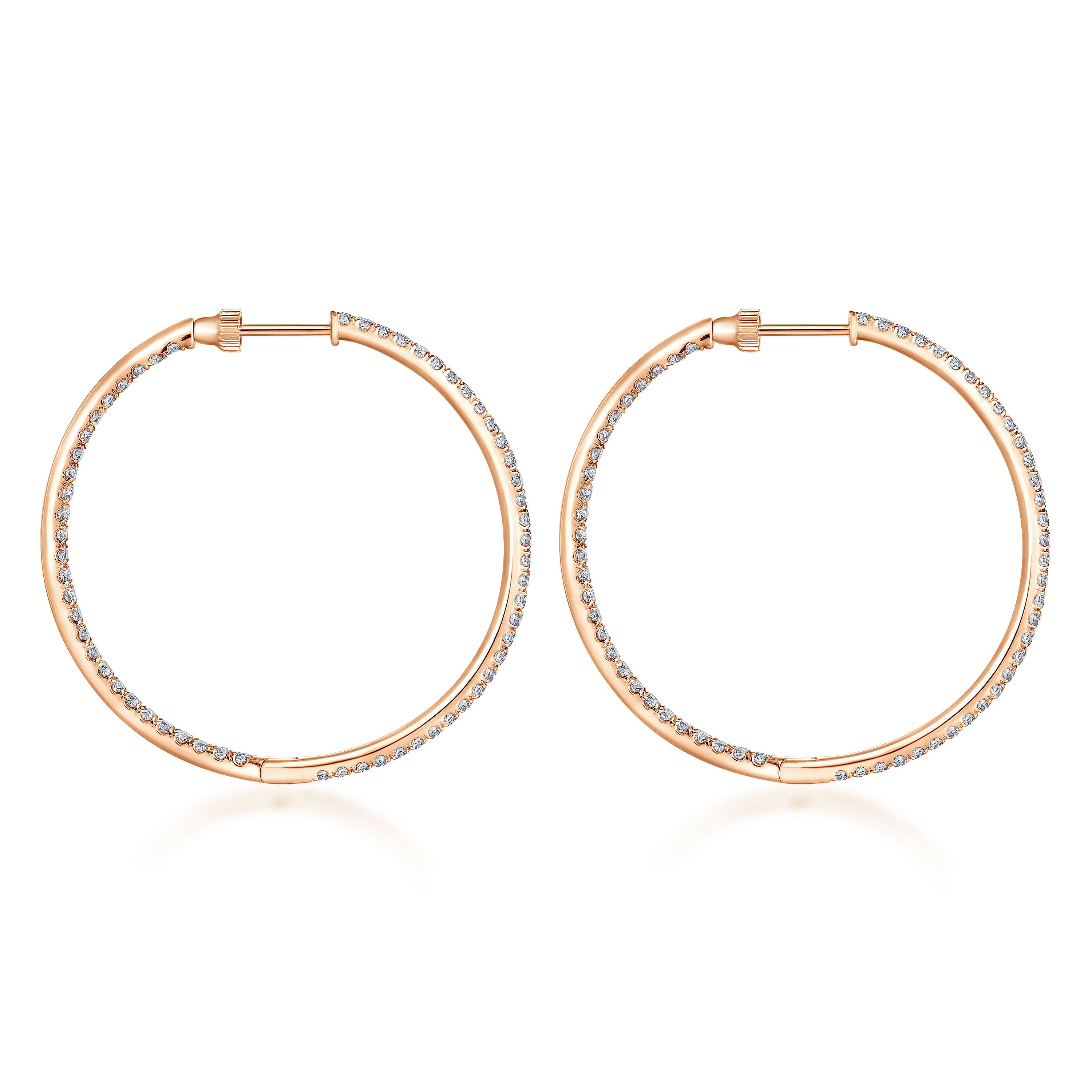 14K Rose Gold French Pavé 40mm Round Inside Out Diamond Hoop Earrings