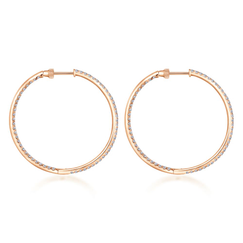 14K Rose Gold French Pavé 40mm Round Inside Out Diamond Hoop Earrings