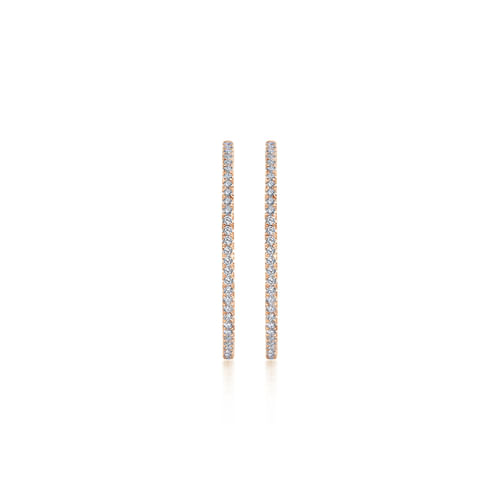 14K Rose Gold French Pavé 40mm Round Inside Out Diamond Hoop Earrings