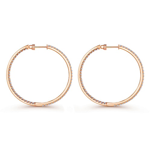 14K Rose Gold French Pavé 40mm Round Inside Out Diamond Hoop Earrings