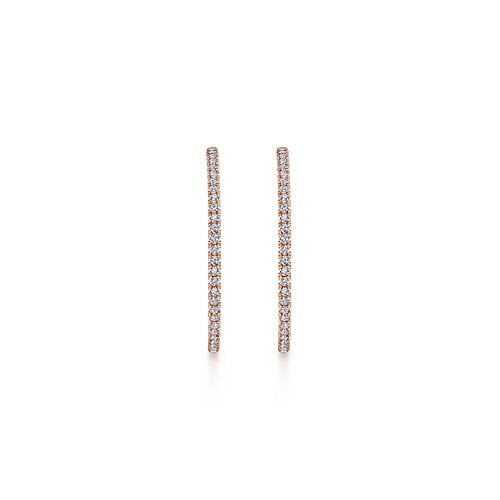 14K Rose Gold French Pavé 40mm Round Inside Out Diamond Hoop Earrings