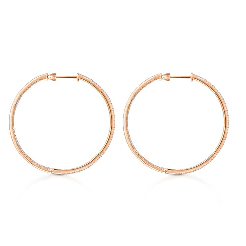 14K Rose Gold French Pavé 50mm Round Inside Out Diamond Classic Hoop Earrings