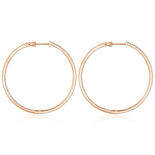 14K Rose Gold French Pavé 50mm Round Inside Out Diamond Hoop Earrings