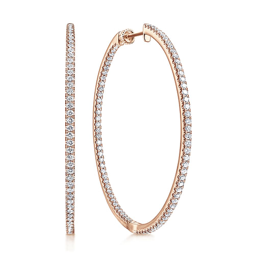 14K Rose Gold French Pavé 50mm Round Inside Out Diamond Hoop Earrings