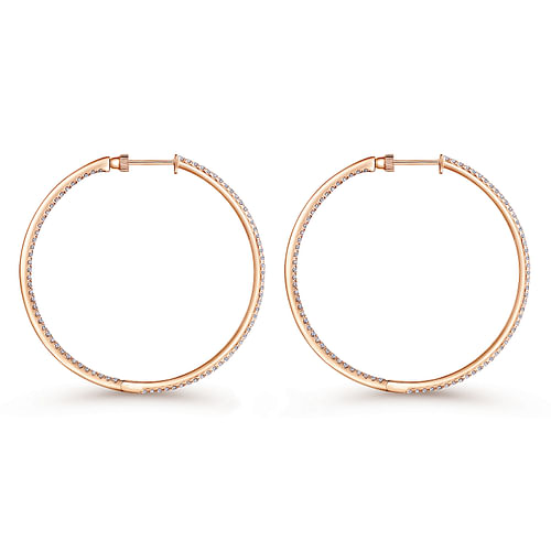 14K Rose Gold French Pavé 50mm Round Inside Out Diamond Hoop Earrings