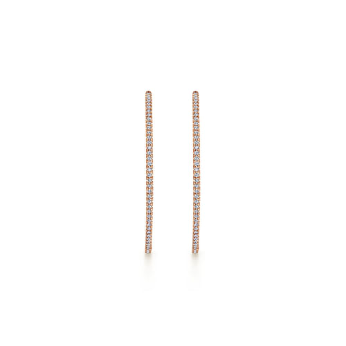 14K Rose Gold French Pavé 50mm Round Inside Out Diamond Hoop Earrings