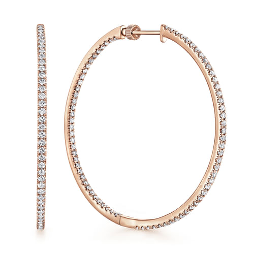 14K Rose Gold French Pavé 50mm Round Inside Out Diamond Hoop Earrings