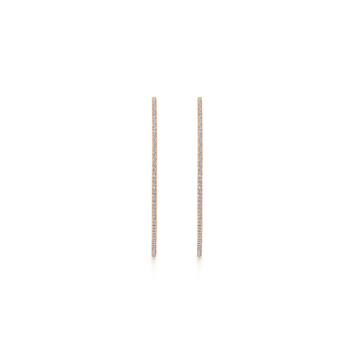 14K Rose Gold French Pavé 60mm Round Inside Out Diamond Classic Hoop Earrings