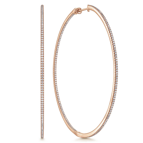 14K Rose Gold French Pavé 80mm Round Inside Out Diamond Hoop Earrings