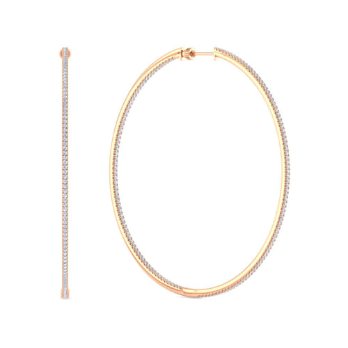 14K Rose Gold French Pavé 80mm Round Inside Out Diamond Hoop Earrings