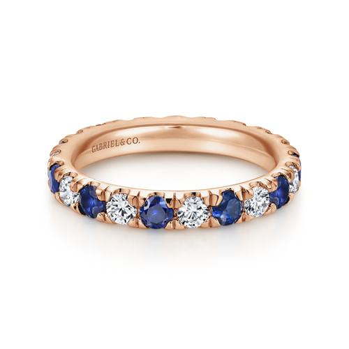 14K Rose Gold French Pavé Eternity Sapphire and Diamond Band