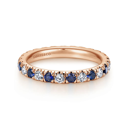 14K Rose Gold French Pavé Eternity Sapphire and Diamond Wedding Band 