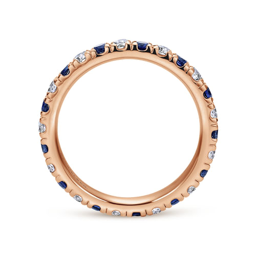 14K Rose Gold French Pavé Eternity Sapphire and Diamond Wedding Band 