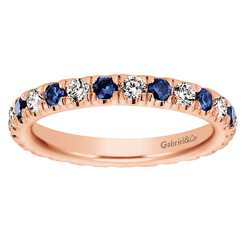 14K Rose Gold French Pavé Eternity Sapphire and Diamond Wedding Band 