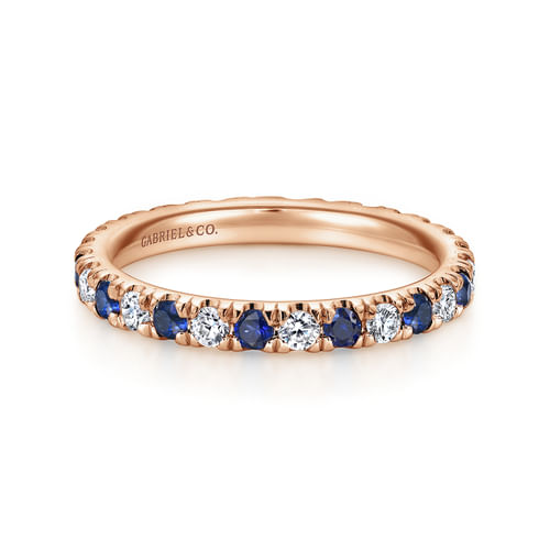 14K Rose Gold French Pavé Sapphire and Diamond Eternity Ring