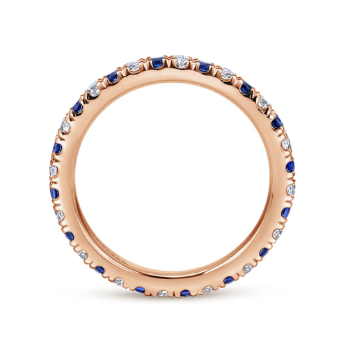 14K Rose Gold French Pavé Sapphire and Diamond Eternity Ring