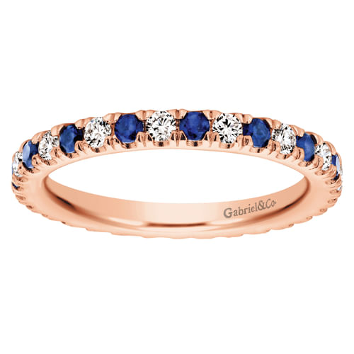 14K Rose Gold French Pavé Sapphire and Diamond Eternity Ring