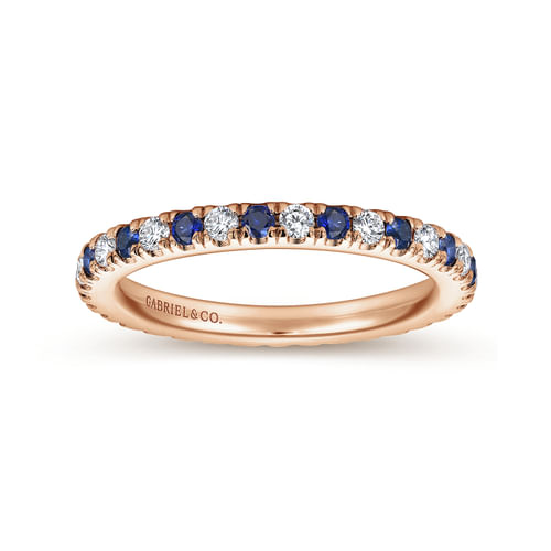 14K Rose Gold French Pavé Sapphire and Diamond Eternity Ring