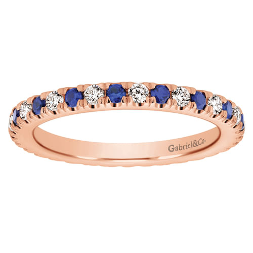 14K Rose Gold French Pavé Sapphire and Diamond Eternity Ring