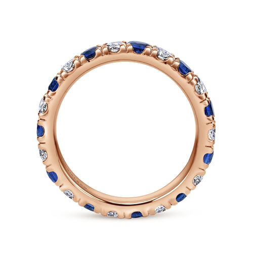 14K Rose Gold French Pavé Sapphire and Diamond Eternity Ring