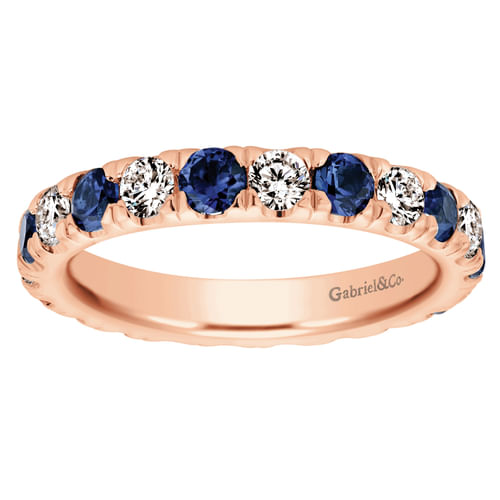 14K Rose Gold French Pavé Sapphire and Diamond Eternity Ring