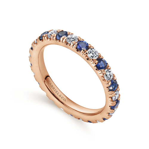 14K Rose Gold French Pavé Sapphire and Diamond Eternity Ring