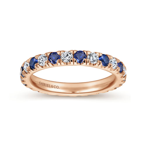 14K Rose Gold French Pavé Sapphire and Diamond Eternity Ring