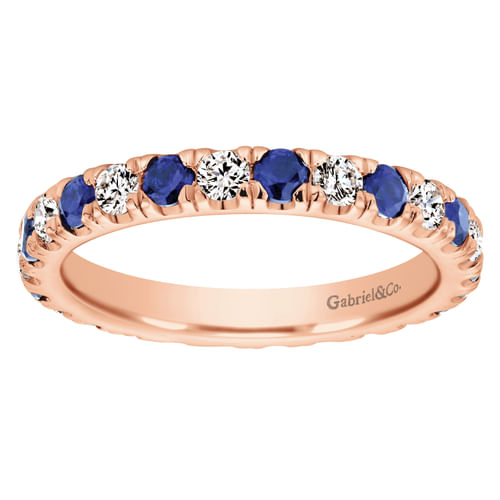 14K Rose Gold French Pavé Sapphire and Diamond Eternity Ring