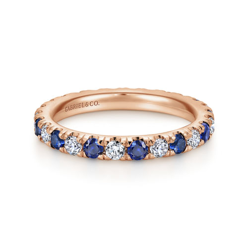 14K Rose Gold French Pavé Sapphire and Diamond Eternity Ring