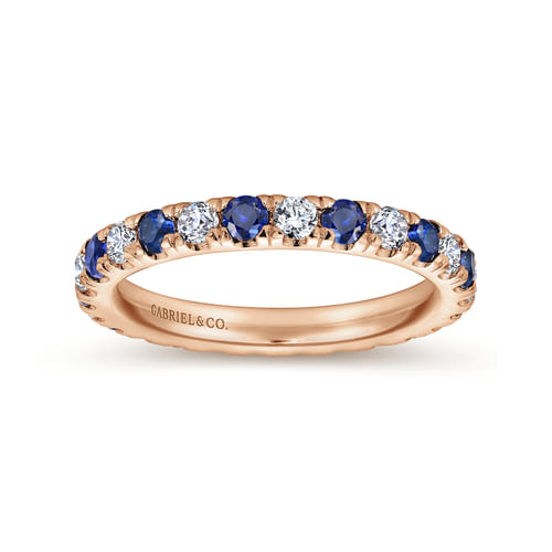 14K Rose Gold French Pavé Sapphire and Diamond Eternity Ring