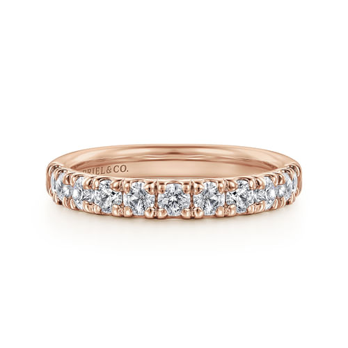 14K Rose Gold French Pavé Set Diamond Wedding Band