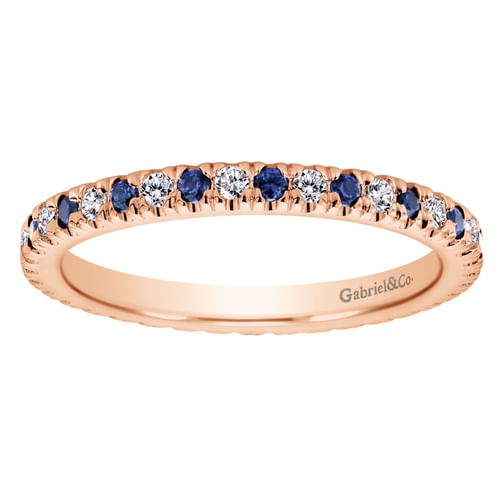 14K Rose Gold French Pavé Set Sapphire and Diamond Eternity Band