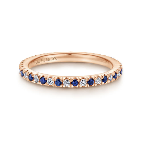 14K Rose Gold French Pavé Set Sapphire and Diamond Eternity Band