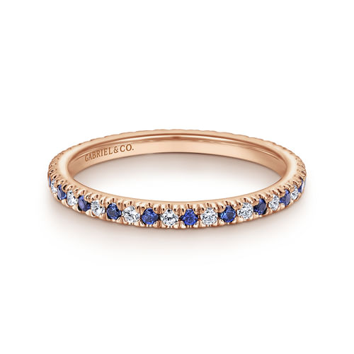 14K Rose Gold French Pavé Set Sapphire and Diamond Eternity Band