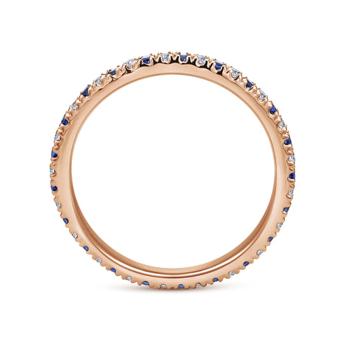 14K Rose Gold French Pavé Set Sapphire and Diamond Eternity Band