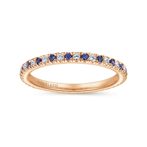 14K Rose Gold French Pavé Set Sapphire and Diamond Eternity Band