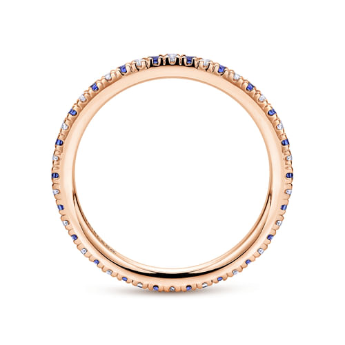 14K Rose Gold French Pavé Set Sapphire and Diamond Eternity Band