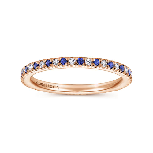 14K Rose Gold French Pavé Set Sapphire and Diamond Eternity Band