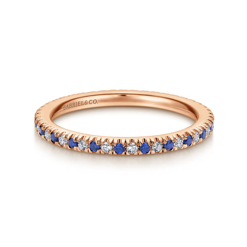 14K Rose Gold French Pavé Set Sapphire and Diamond Eternity Band