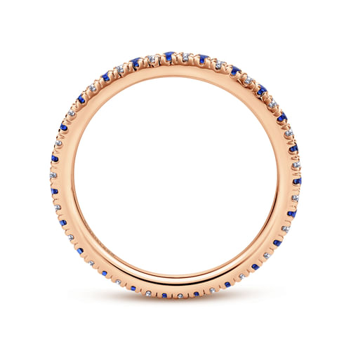 14K Rose Gold French Pavé Set Sapphire and Diamond Eternity Band
