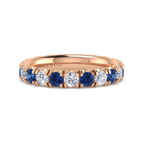 14K Rose Gold French Pavé Set Sapphire and Diamond Eternity Band