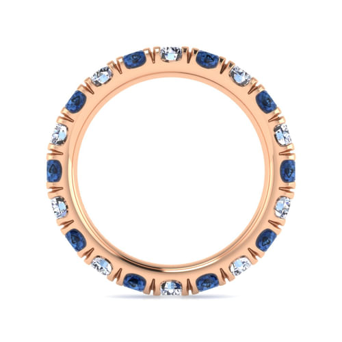 14K Rose Gold French Pavé Set Sapphire and Diamond Eternity Band