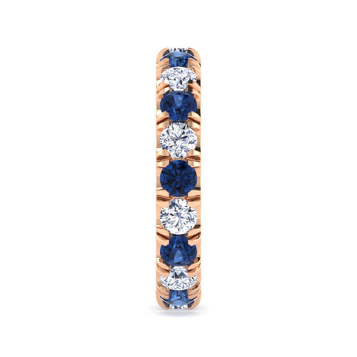 14K Rose Gold French Pavé Set Sapphire and Diamond Eternity Band