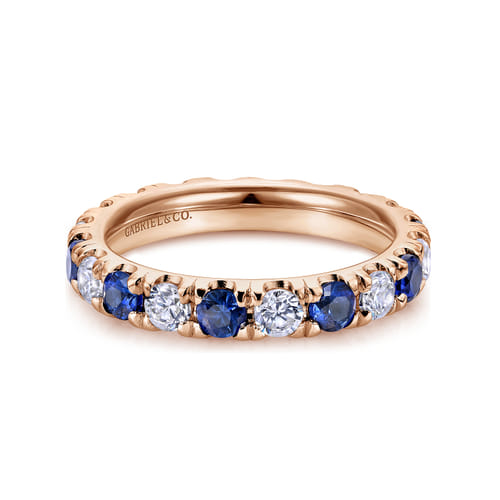 14K Rose Gold French Pavé Set Sapphire and Diamond Eternity Band
