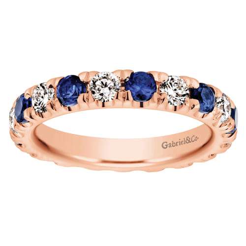 14K Rose Gold French Pavé Set Sapphire and Diamond Eternity Band