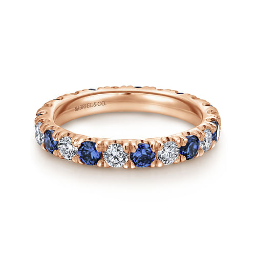 14K Rose Gold French Pavé Set Sapphire and Diamond Eternity Band